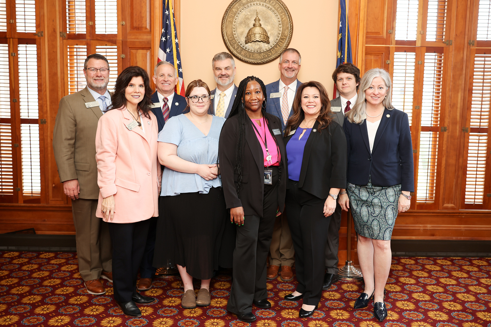 Rep. Clint Crowe, Rep. Kimberly New, Rep. Johnny Chastain, Alana Smith, Rep. Victor Anderson, Chelsea Bell, Rep. David Huddleston, Rep. Bethany Ballard, Rep. Mitchell Horner, and Rep. Leesa Hagan on the last day of the 2024 Georgia General Assembly legislative session.