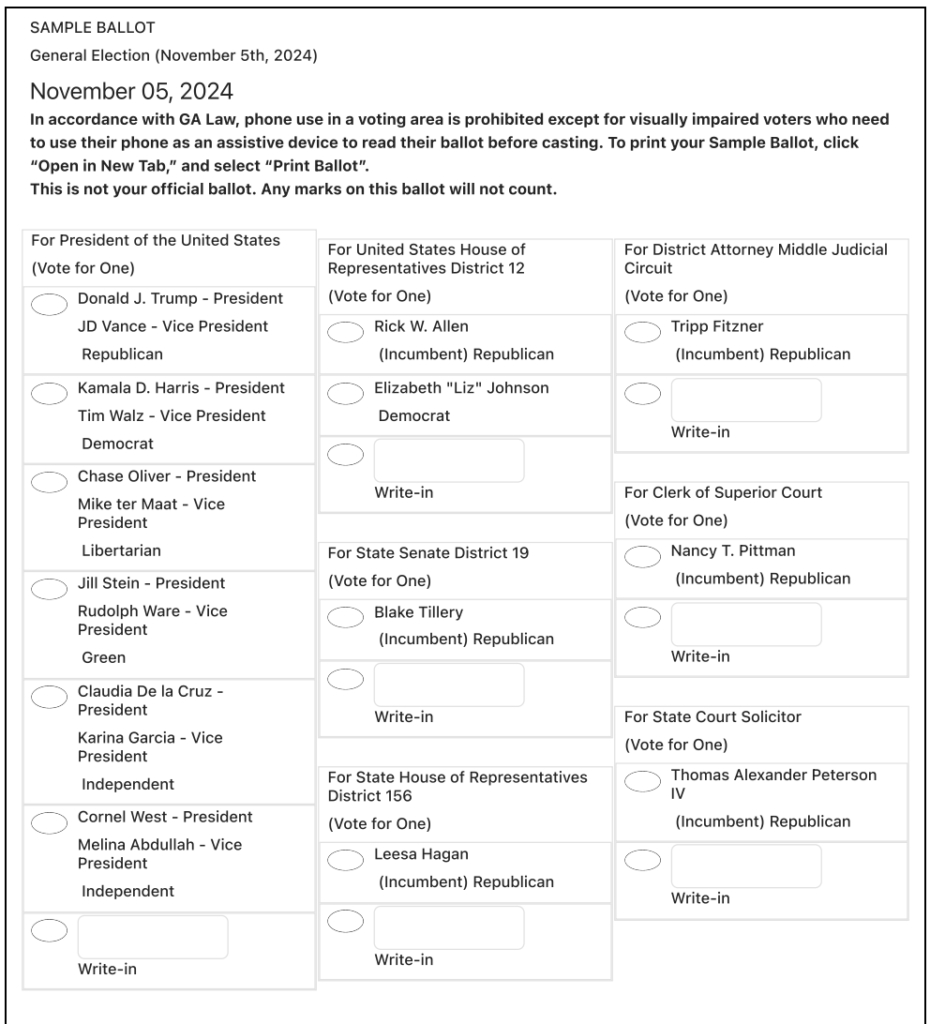 2024 Sample ballot questions for Georgia