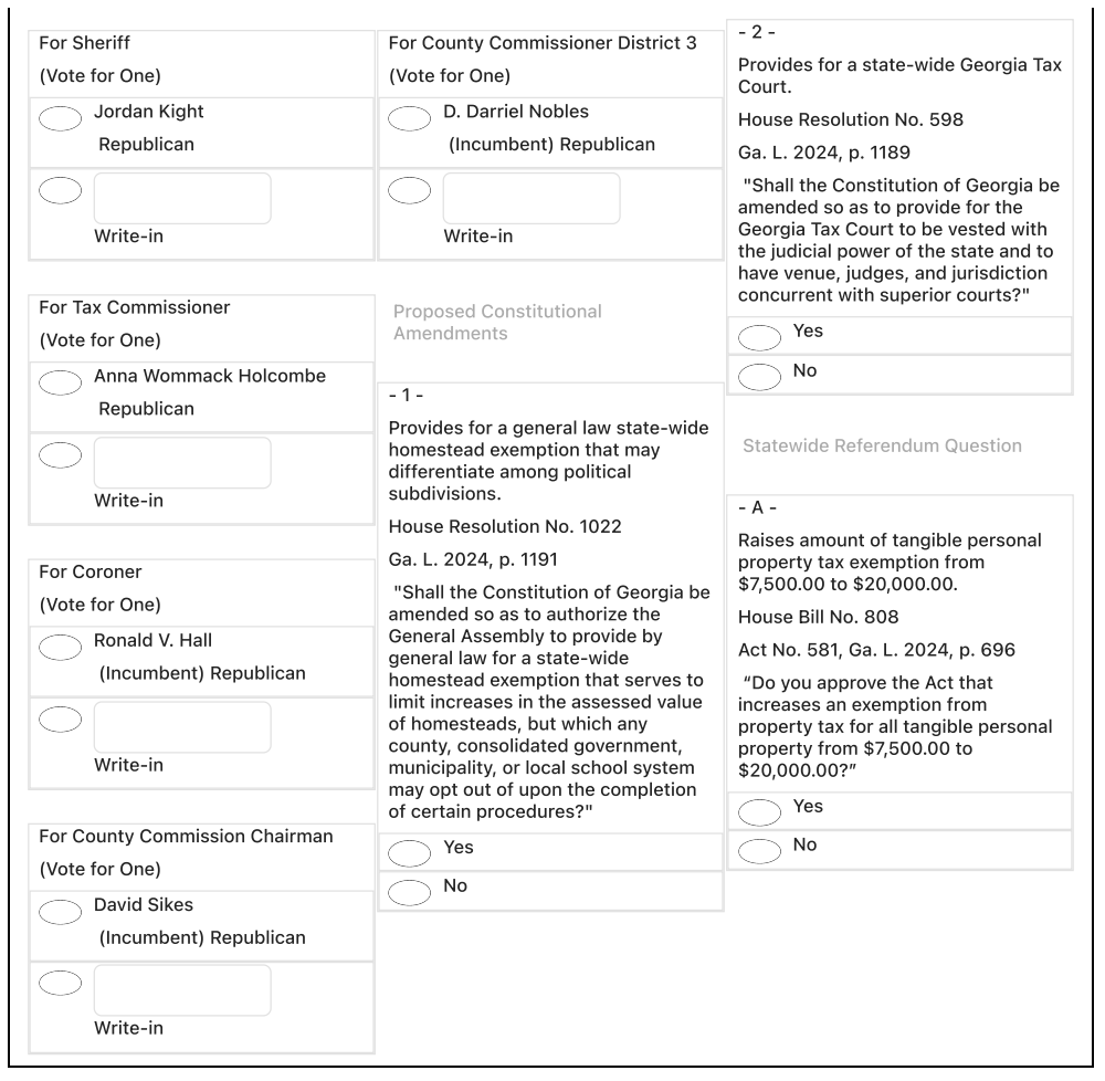 2024 Sample ballot questions for Georgia